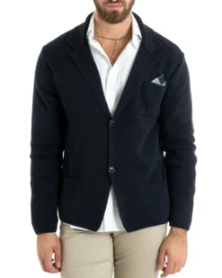 Cardigan uomo giacca con bottoni maglia casual blu GIOSAL-M2767A