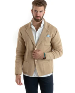 Cardigan uomo giacca con bottoni maglia casual beige GIOSAL-M2770A