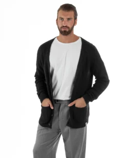 Cardigan Uomo Maglione Lana Relaxed Fit Basic Nero BERNA M252038