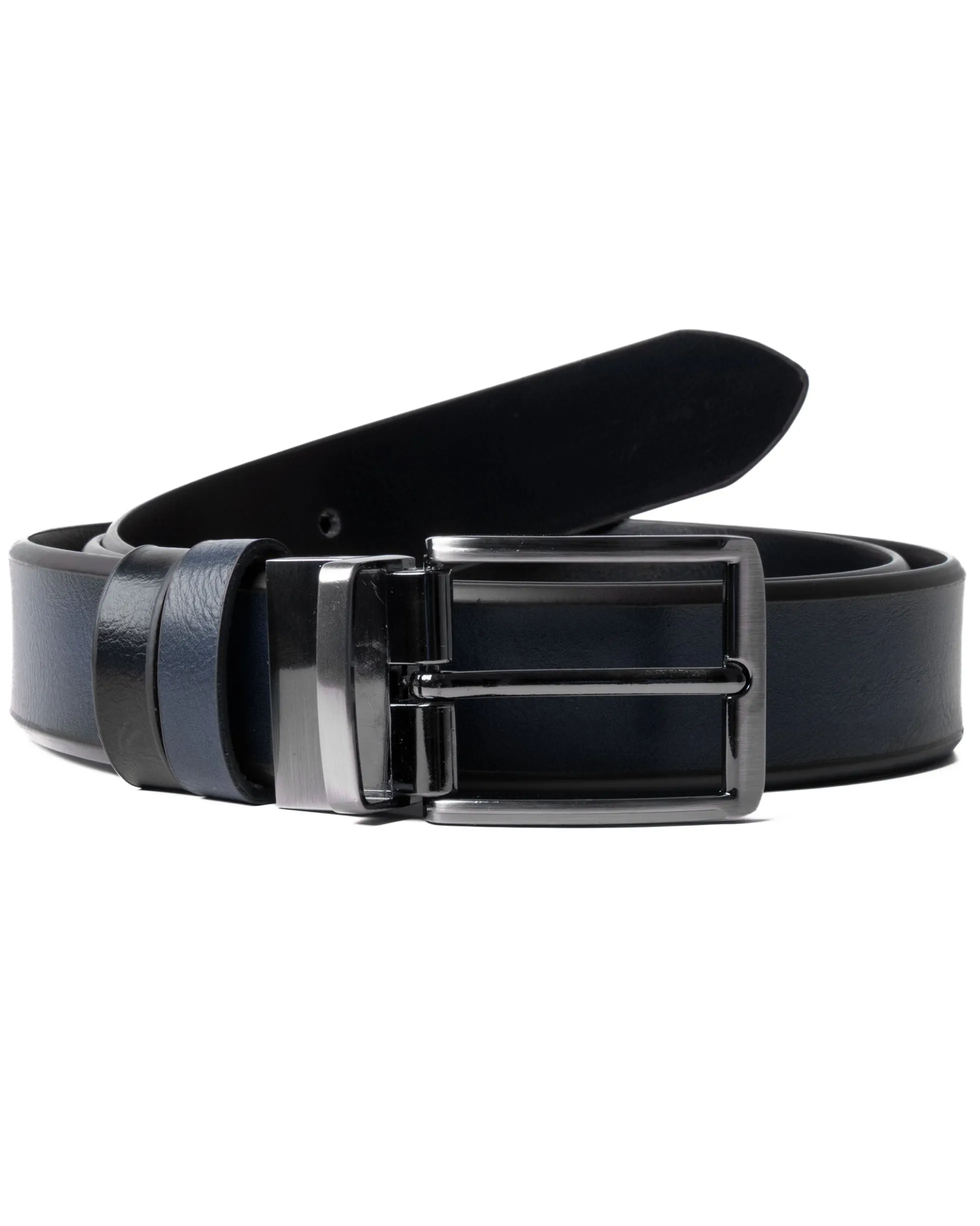 Cintura Uomo Larga Cinta Reversibile Fibbia in Metallo Regolabile Ecopelle Martellata Bicolore Blu GIOSAL-A2125A