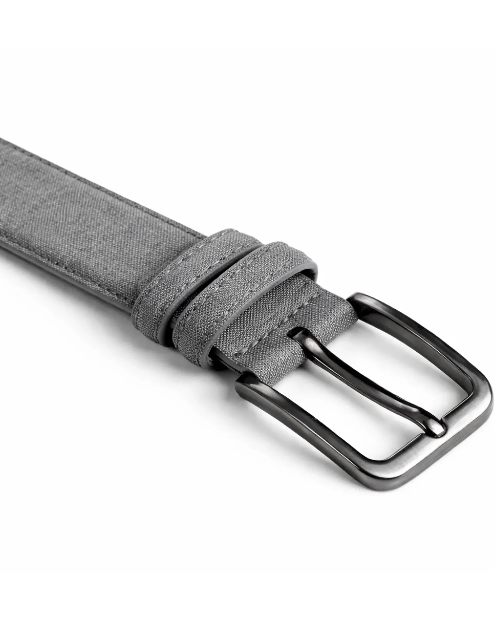 Cintura uomo saffiano tessuto doppia cucitura fibbia in metallo scuro tinta unita grigio GIOSAL-A2144A