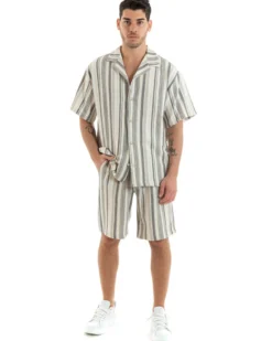 Completo Set Coordinato Uomo Cotone Camicia Con Colletto Bermuda Outfit GIOSAL-OU2321A