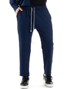 Completo Set Coordinato Uomo Viscosa Camicia Pantaloni Jogger Outfit Melangiato Blu GIOSAL-OU2451A