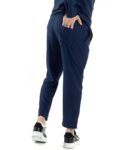 Completo Set Coordinato Uomo Viscosa Camicia Pantaloni Jogger Outfit Melangiato Blu GIOSAL-OU2451A