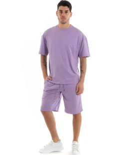 Completo Set Coordinato Uomo Completino Basic T-Shirt Bermuda Lilla GIOSAL-OU2314A