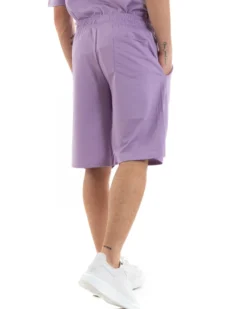 Completo Set Coordinato Uomo Completino Basic T-Shirt Bermuda Lilla GIOSAL-OU2314A