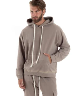 Completo Tuta Uomo Slavato Caldo Cotone Tracksuit Felpa Pantaloni Cargo Fango OU2477A