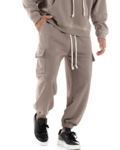 Completo Tuta Uomo Slavato Caldo Cotone Tracksuit Felpa Pantaloni Cargo Fango OU2477A