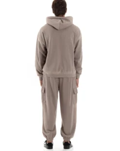 Completo Tuta Uomo Slavato Caldo Cotone Tracksuit Felpa Pantaloni Cargo Fango OU2477A