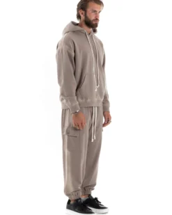 Completo Tuta Uomo Slavato Caldo Cotone Tracksuit Felpa Pantaloni Cargo Fango OU2477A