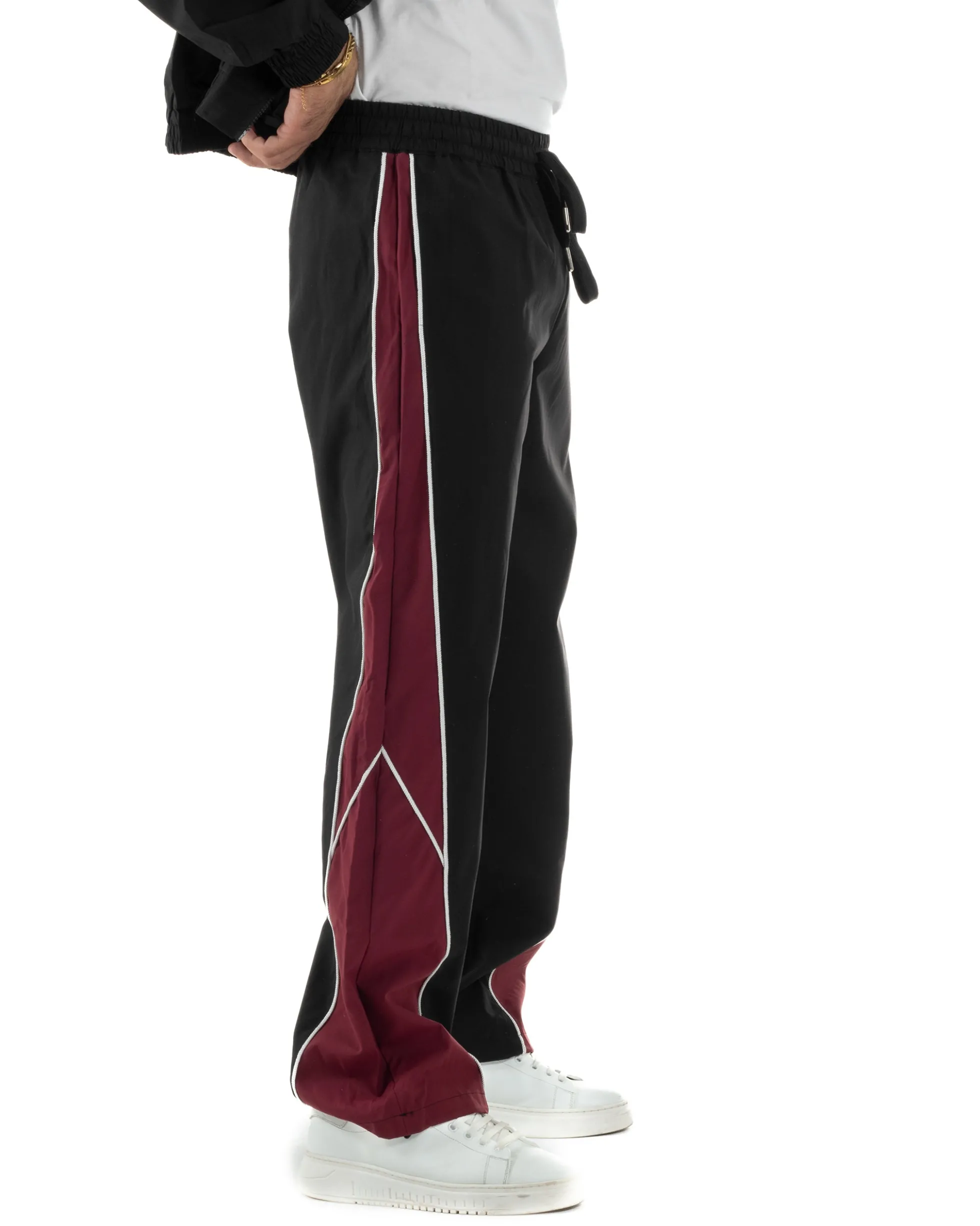 Coordinato Tuta Giacca Giubbotto Pantaloni Baggy Outfit Bicolore Nero OU2533A