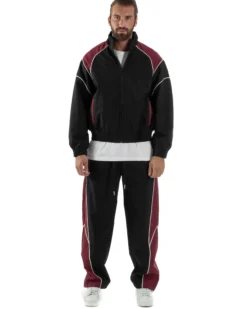 Coordinato Tuta Giacca Giubbotto Pantaloni Baggy Outfit Bicolore Nero OU2533A