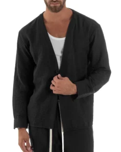 Coordinato viscosa fiammato giacca coreana scollo v pantaloni baggy nero GIOSAL-OU2561A