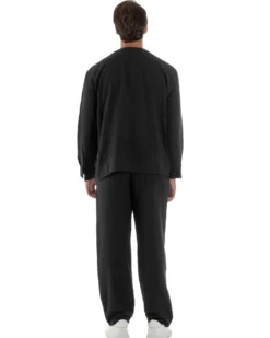 Coordinato viscosa fiammato giacca coreana scollo v pantaloni baggy nero GIOSAL-OU2561A