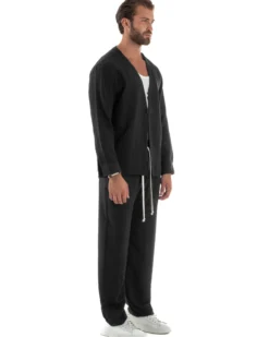 Coordinato viscosa fiammato giacca coreana scollo v pantaloni baggy nero GIOSAL-OU2561A