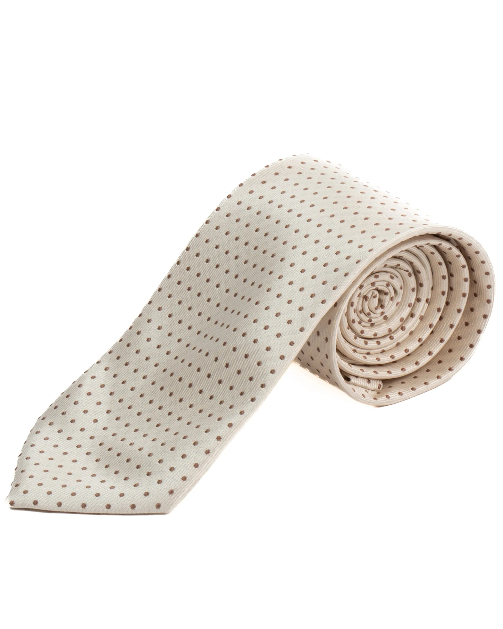 Cravatta uomo unisex slim in effetto seta con micro pois a contrasto trama twill panna GIOSAL-CP1187A