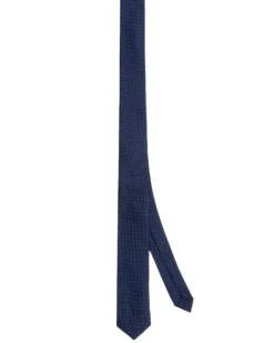 Cravattino uomo unisex cravatta slim in effetto seta con micro pois doppio a contrasto jacquard diagonale blu notte GIOSAL-CP1180A