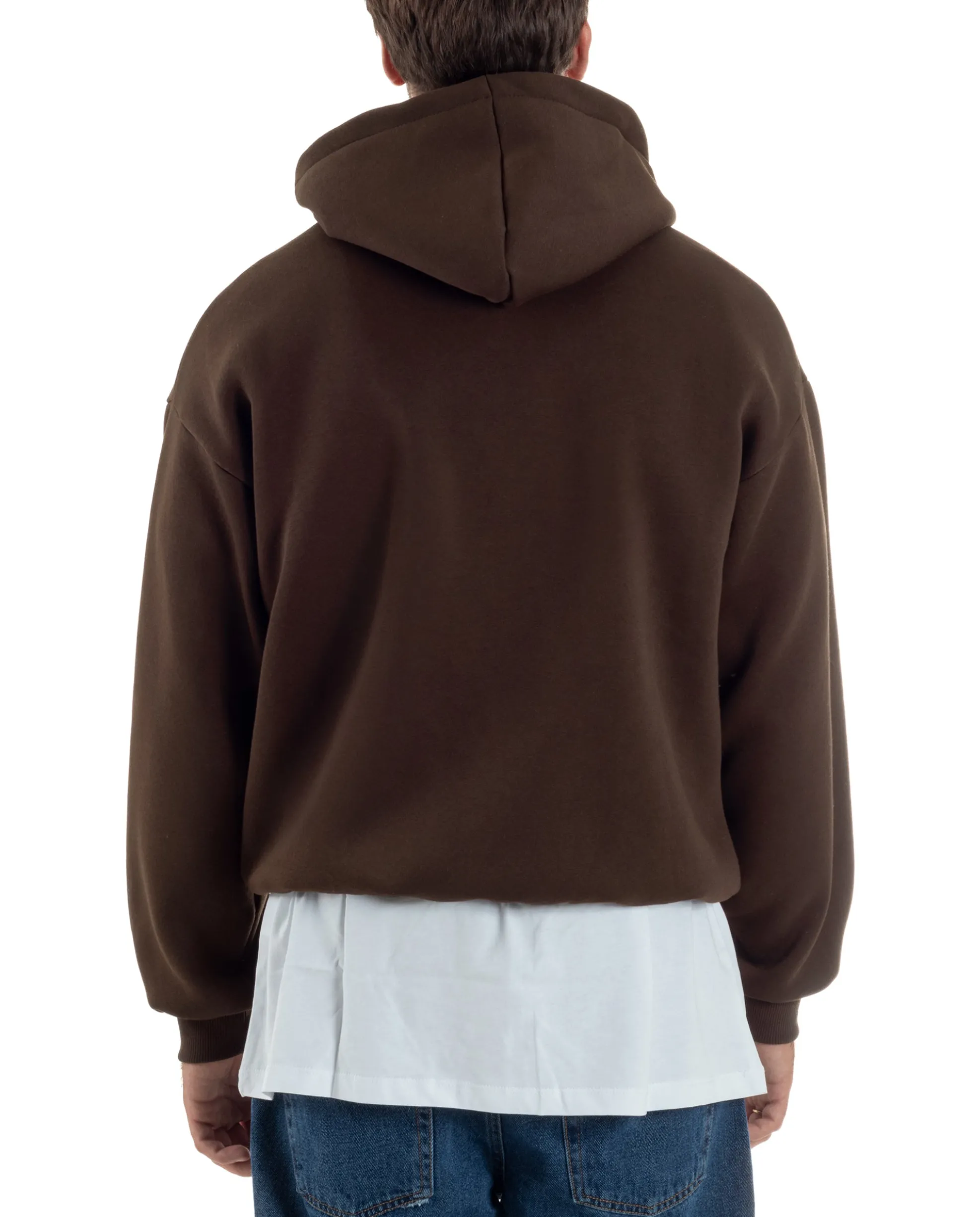 Felpa Boxy Fit Cappuccio E Zip Basic Felpata Marrone F3064A