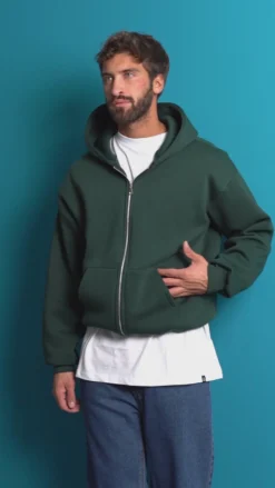 Felpa Boxy Fit Cappuccio E Zip Basic Felpata Marrone F3064A
