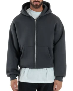Felpa Boxy Fit Cappuccio E Zip Basic Felpata Piombo F3060A