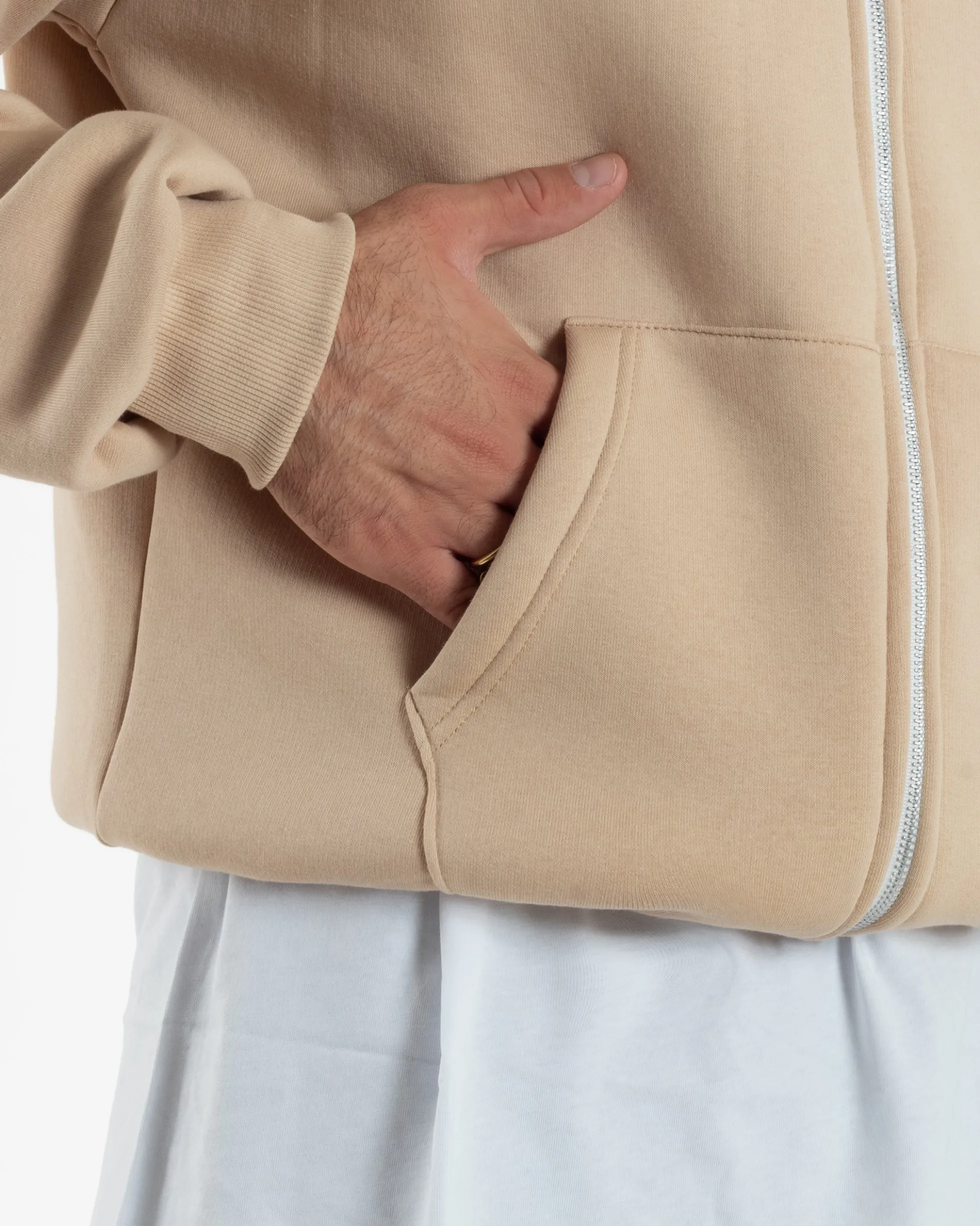 Felpa Boxy Fit Cappuccio E Zip Basic Felpata Beige F3062A