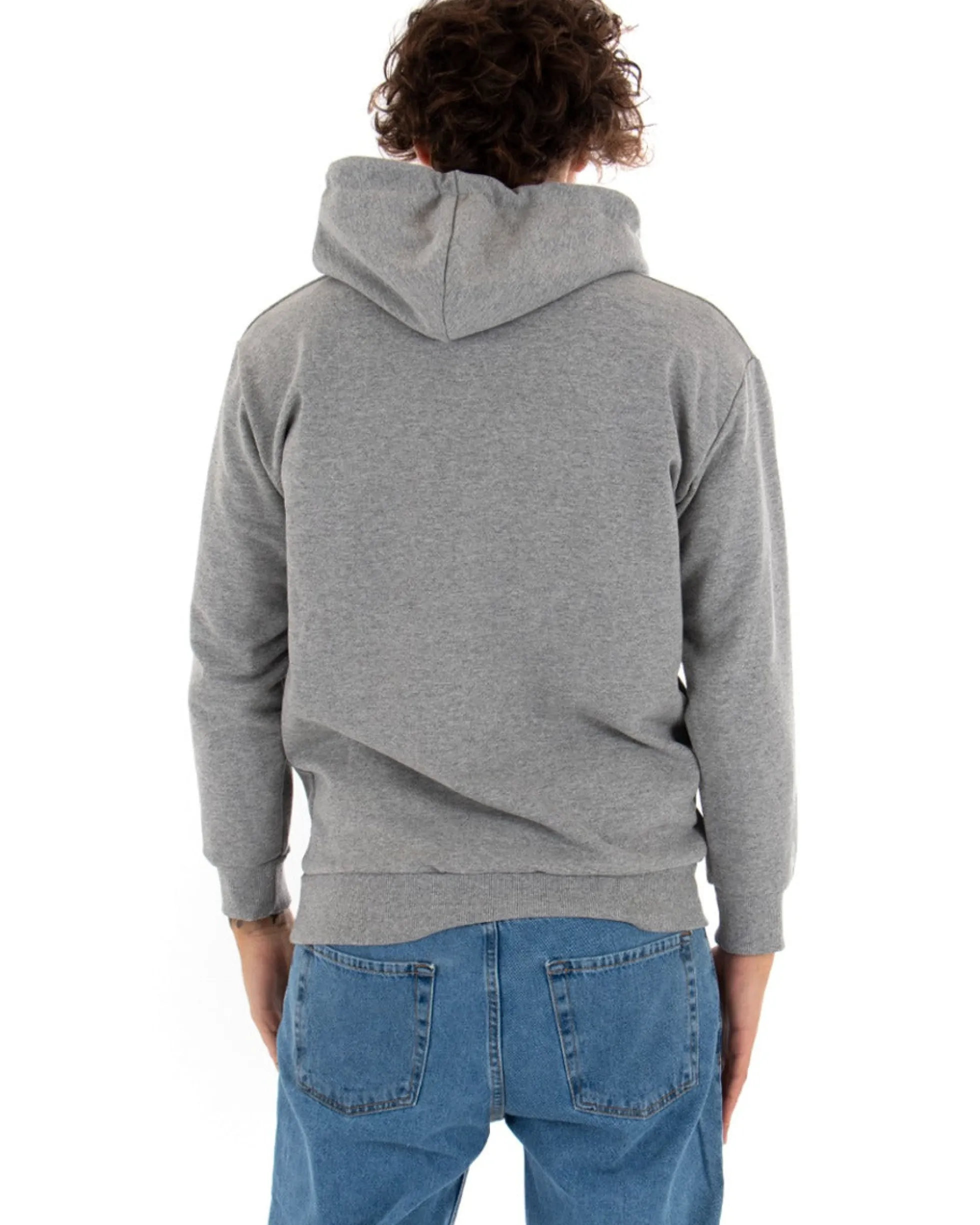 Felpa Con Cappuccio Uomo Basic Tinta Unita Grigio Comoda Relaxed Fit Garzata Leggera GIOSAL-F2867A