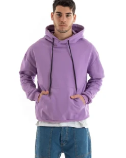 Felpa Con Cappuccio Uomo Basic Tinta Unita Glicine Comoda Relaxed Fit Cotone GIOSAL-F2979A