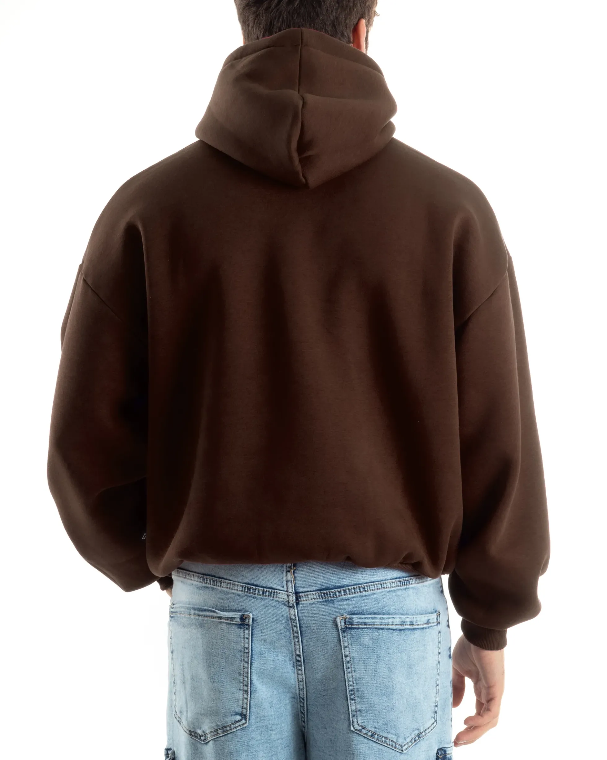 Felpa Con Cappuccio Uomo Boxy Fit Basic Felpata Comoda Marrone F3052A