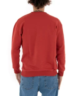 Felpa Girocollo Uomo Basic Tinta Unita Mattone Comoda Relaxed Fit Garzata Leggera GIOSAL-F2855A