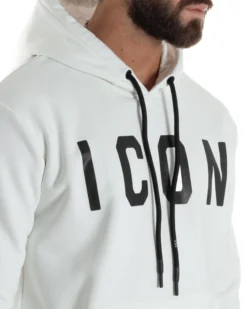 Felpa Uomo Cappuccio Marsupio Stampa Regular Fit Basic Bianco ICON ICUF2W6F005