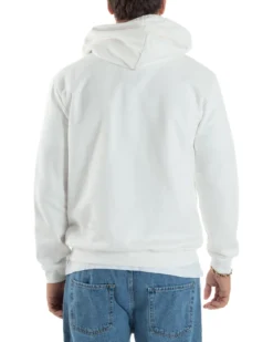 Felpa Uomo Cappuccio Zip Marsupio Stampa Regular Fit Basic Bianco ICON ICUF2W6F007