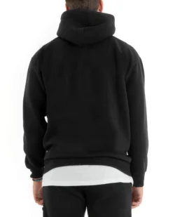 Felpa Uomo Con Cappuccio Maglia Felpata Basic Tinta Unita Nero Regular Fit GIOSAL-F3021A