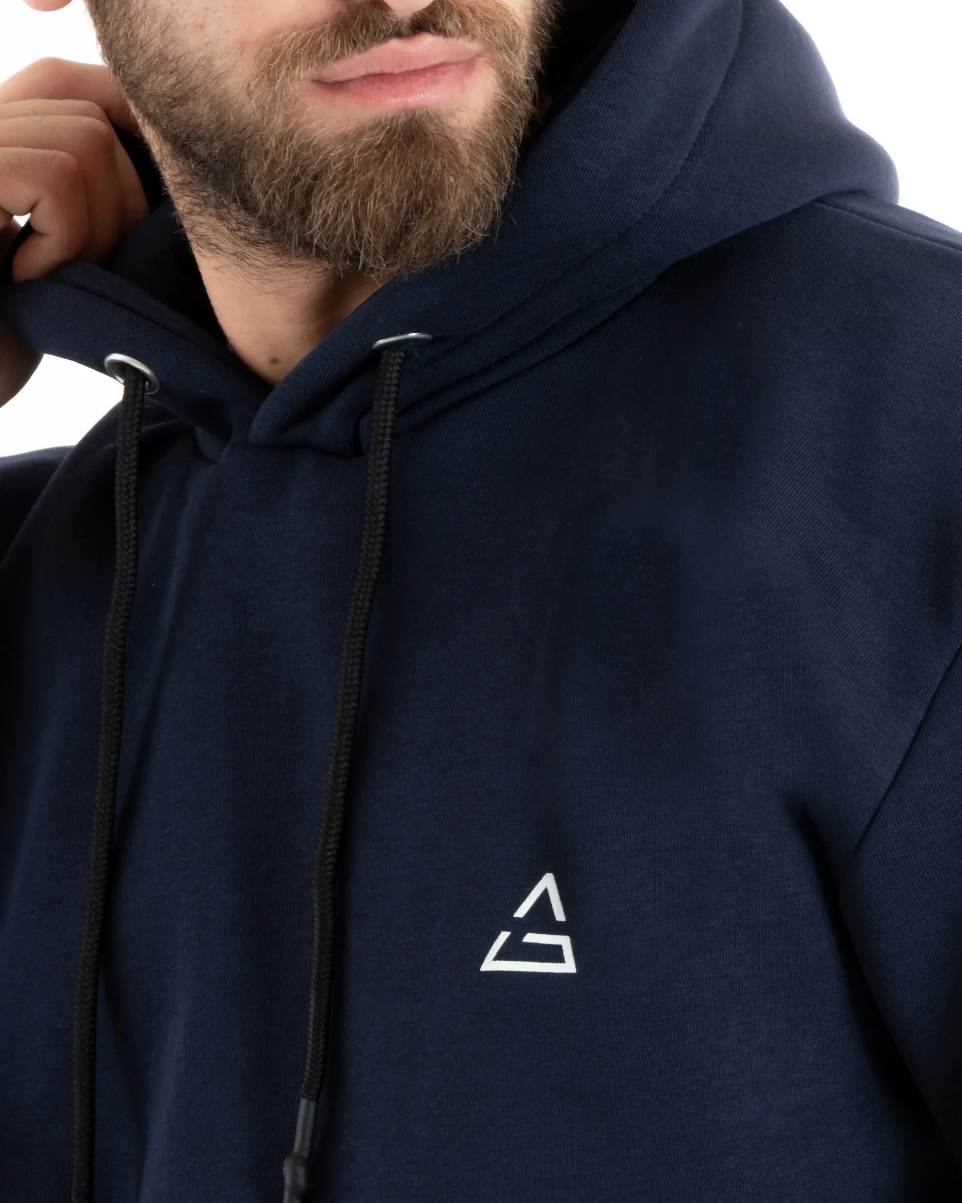 Felpa Uomo Con Cappuccio Maglia Felpata Basic Tinta Unita Blu Regular Fit GIOSAL-F3017A