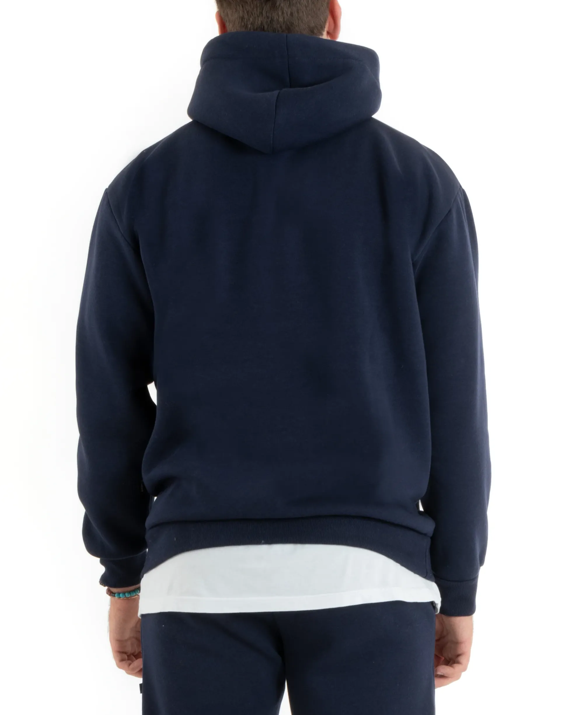Felpa Uomo Con Cappuccio Maglia Felpata Basic Tinta Unita Blu Regular Fit GIOSAL-F3017A
