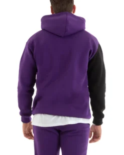 Felpa Uomo Con Cappuccio Maglia Felpata Basic Tinta Unita Bicolore Viola Regular Fit GIOSAL-F3012A