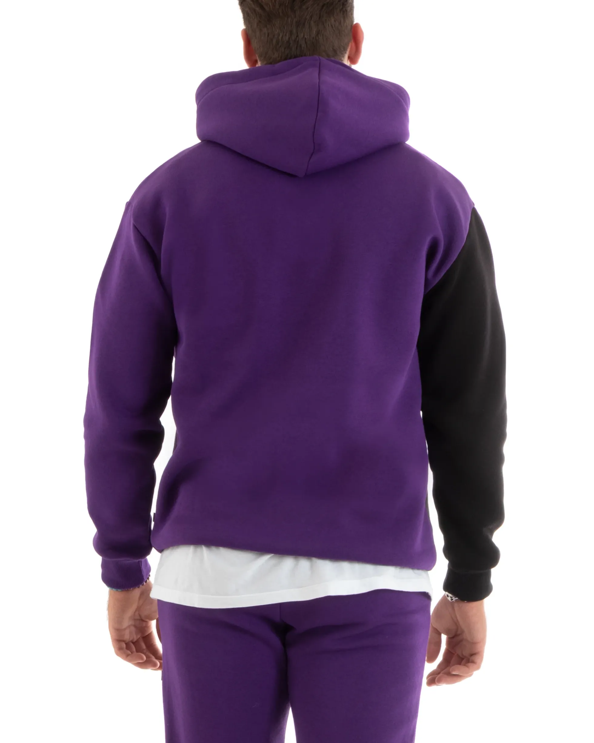 Felpa Uomo Con Cappuccio Maglia Felpata Basic Tinta Unita Bicolore Viola Regular Fit GIOSAL-F3012A