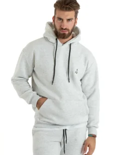 Felpa Uomo Con Cappuccio Maglia Felpata Basic Tinta Unita Grigio Chiaro Regular Fit GIOSAL-F3019A