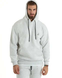 Felpa Uomo Con Cappuccio Maglia Felpata Basic Tinta Unita Grigio Chiaro Regular Fit GIOSAL-F3019A