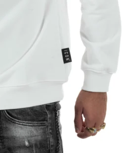 Felpa Uomo Girocollo Casual Regular Fit Stampa Scritta Basic Bianco ICON ICUF2W6F006