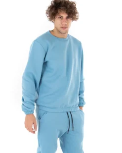 Felpa Uomo Girocollo Maglia Felpata Basic Tinta Unita Azzurro Regular Fit GIOSAL-F2877A