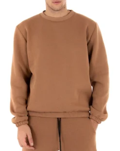 Felpa Uomo Girocollo Maglia Felpata Basic Tinta Unita Camel Regular Fit GIOSAL-F2876A