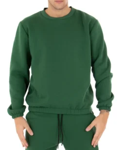 Felpa Uomo Girocollo Maglia Felpata Basic Tinta Unita Verde Regular Fit GIOSAL-F2878A