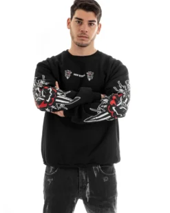 Felpa Uomo Girocollo Maglia Oversize Stampa Nero GIOSAL-F2986A