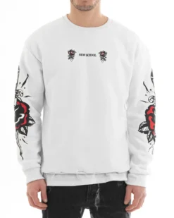 Felpa Uomo Girocollo Maglia Oversize Stampa Bianco GIOSAL-F2987A