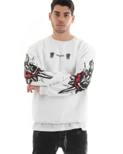 Felpa Uomo Girocollo Maglia Oversize Stampa Bianco GIOSAL-F2987A