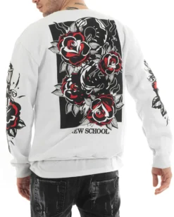 Felpa Uomo Girocollo Maglia Oversize Stampa Bianco GIOSAL-F2987A