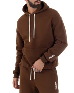 Felpa Uomo Hoodie Con Cappuccio Logo Felpata Comoda Marrone Berna M-252019