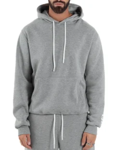 Felpa Uomo Hoodie Con Cappuccio Logo Felpata Comoda Grigio Berna M-252019
