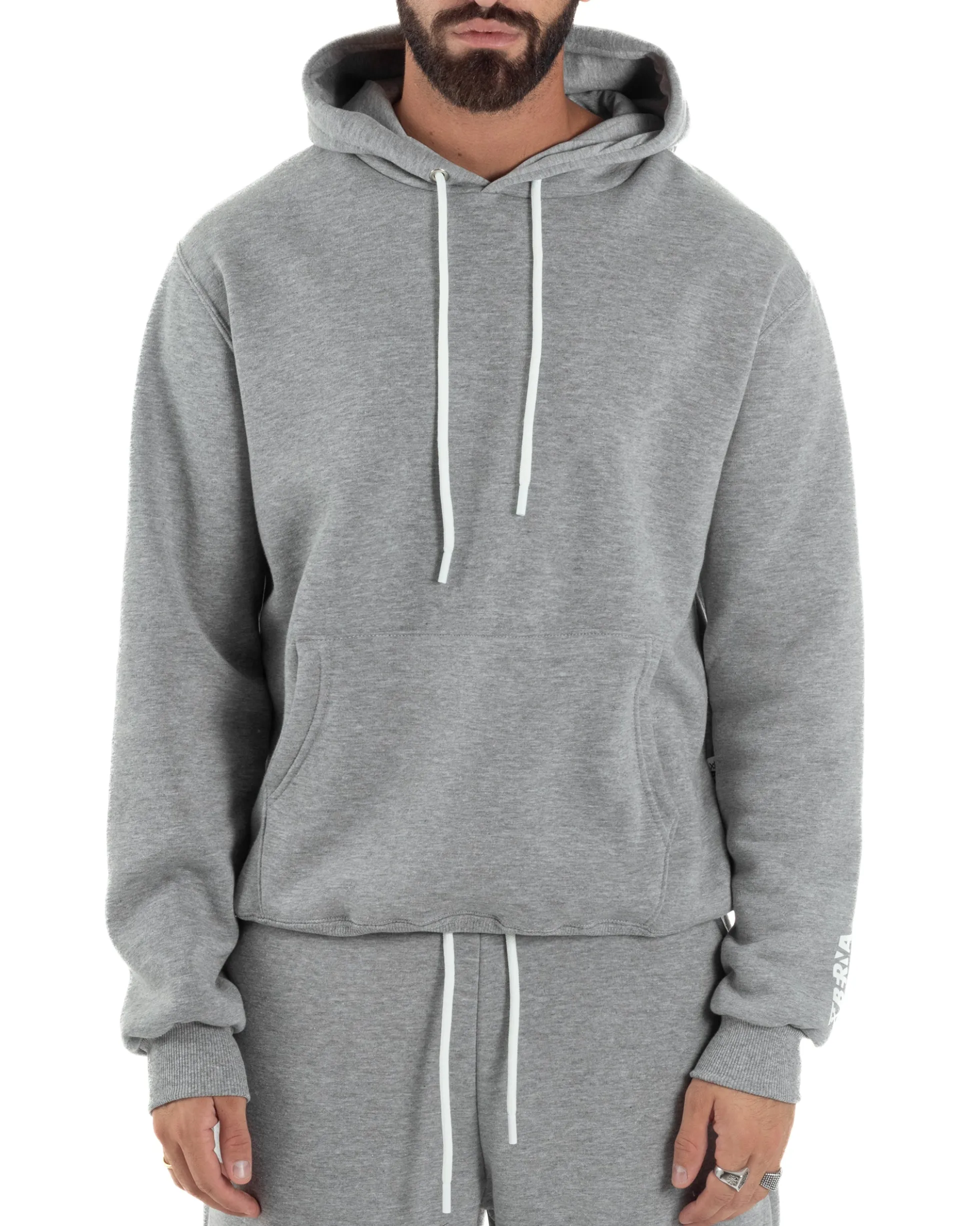 Felpa Uomo Hoodie Con Cappuccio Logo Felpata Comoda Grigio Berna M-252019