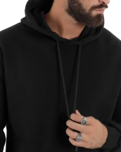 Felpa Uomo Hoodie Con Cappuccio Logo Felpata Comoda Nero Berna M-252019